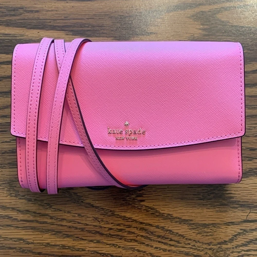 Kate Spade Pink Long Shoulder/Crossbody. 6 card slots Int Zip Pocket. EUC!‌‌‌‌‌‌